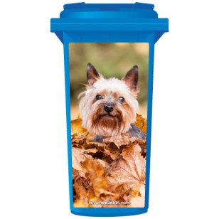 Yorkie Dog In The Leaves Wheelie Bin Sticker Panel